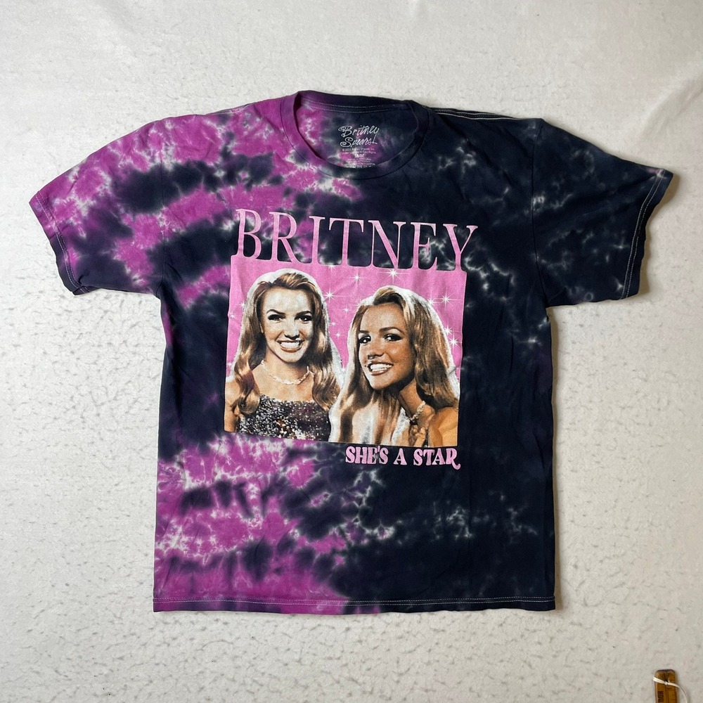Britney Spears Graphic Tee Unisex Medium Purple Black Tie Dye She's A Star Shirt